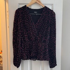 DKNY Black Blouse with Pink Pattern
